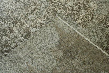 Transitional Abstract Broken Design hand-knotted wool-silk rug in Brown & Gray, full view