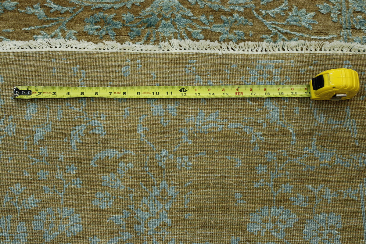 Teal Transitional Abstract Broken Design rug in room setting