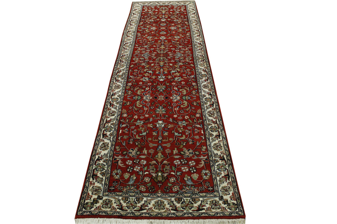 Red 2'9" x 10'0" Traditional Fine Herati Hand knotted Wool Rug - Sku: w20004