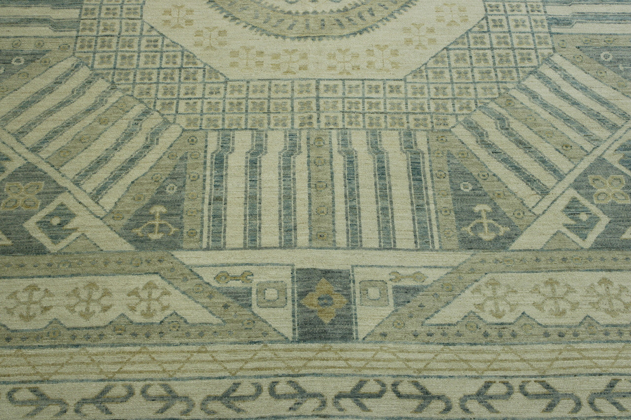 Oushak Khotan hand-knotted wool rug in Gray & Beige, full view