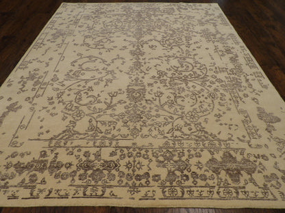 Close-up of wool-silk pile, Gray & Beige rug