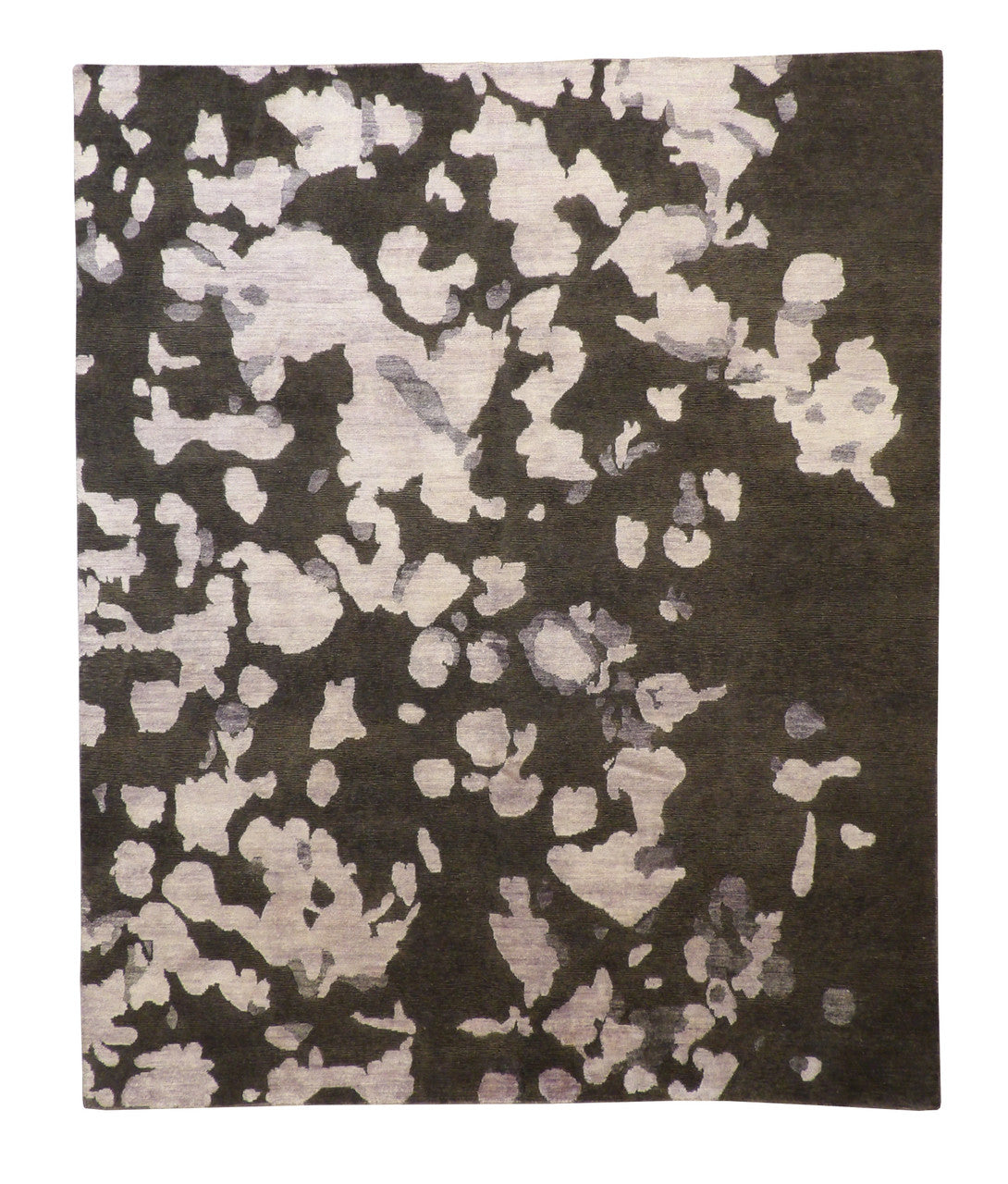 Transitional Abstract Broken Design hand-knotted wool-silk rug in Green & Pink, full view