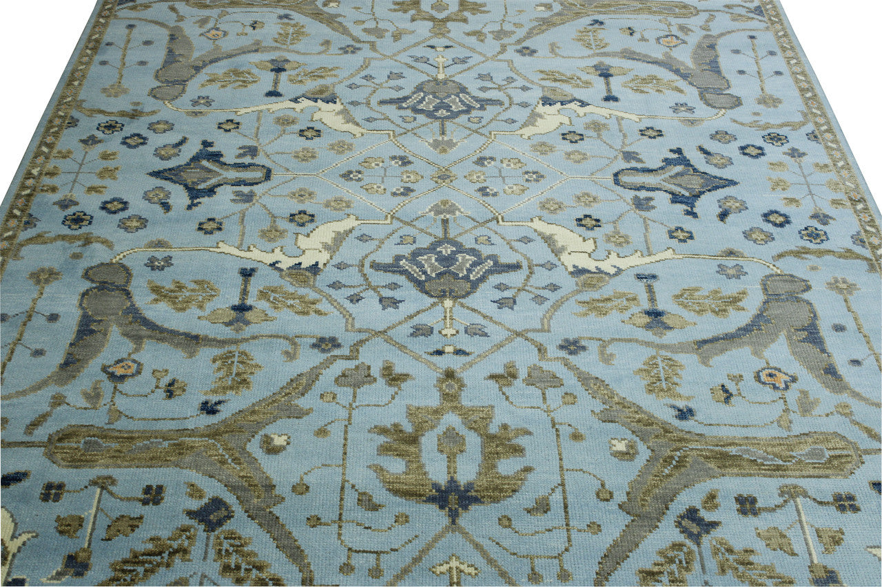 Blue Oushak Ziegler rug in room setting
