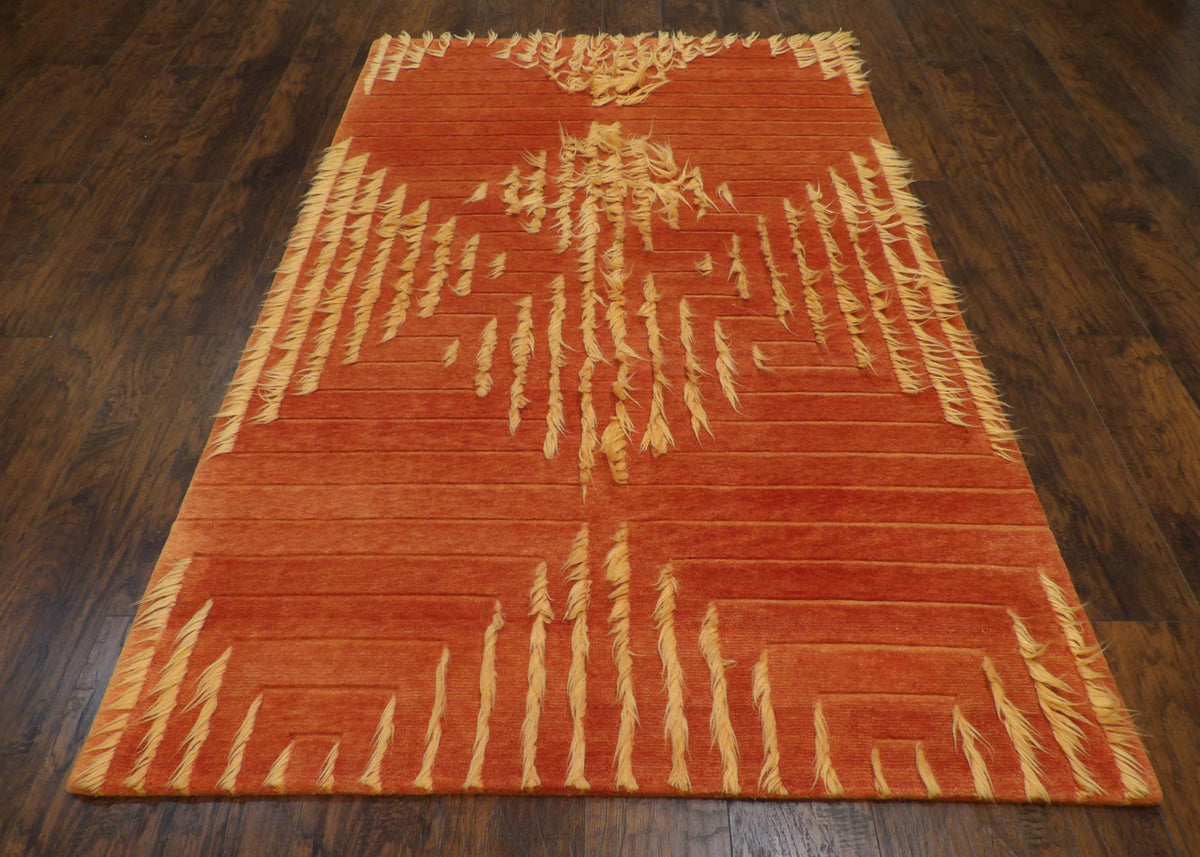 Close-up of shag pile height variation on modern rug
