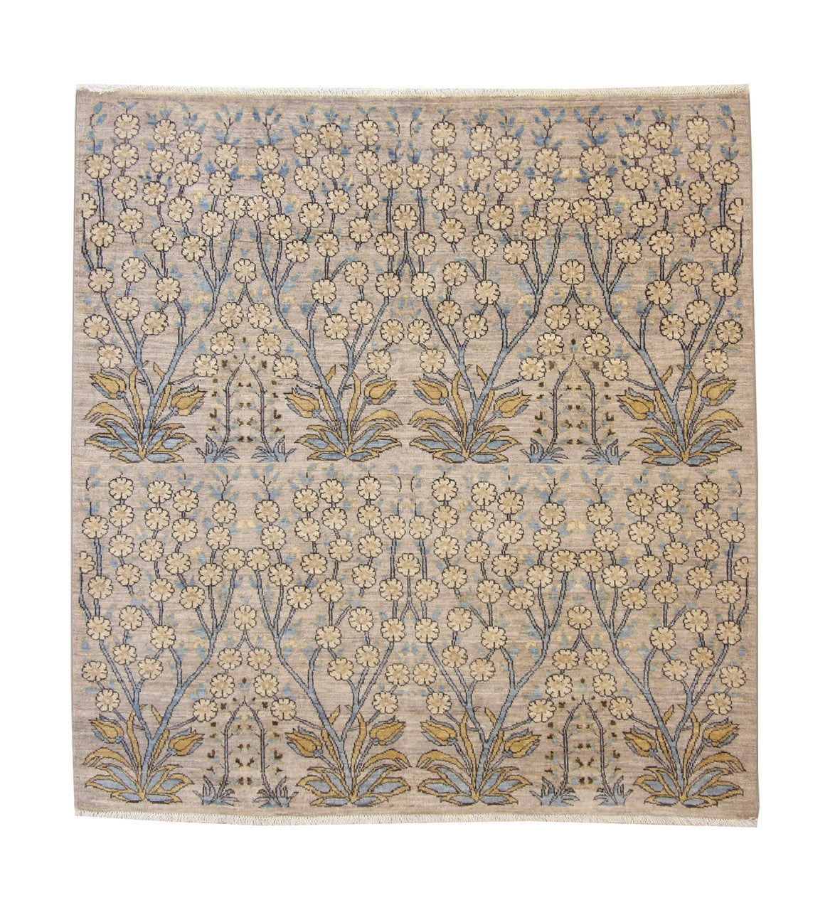 Oushak Chobi hand-knotted wool rug in Blue & Beige, full view