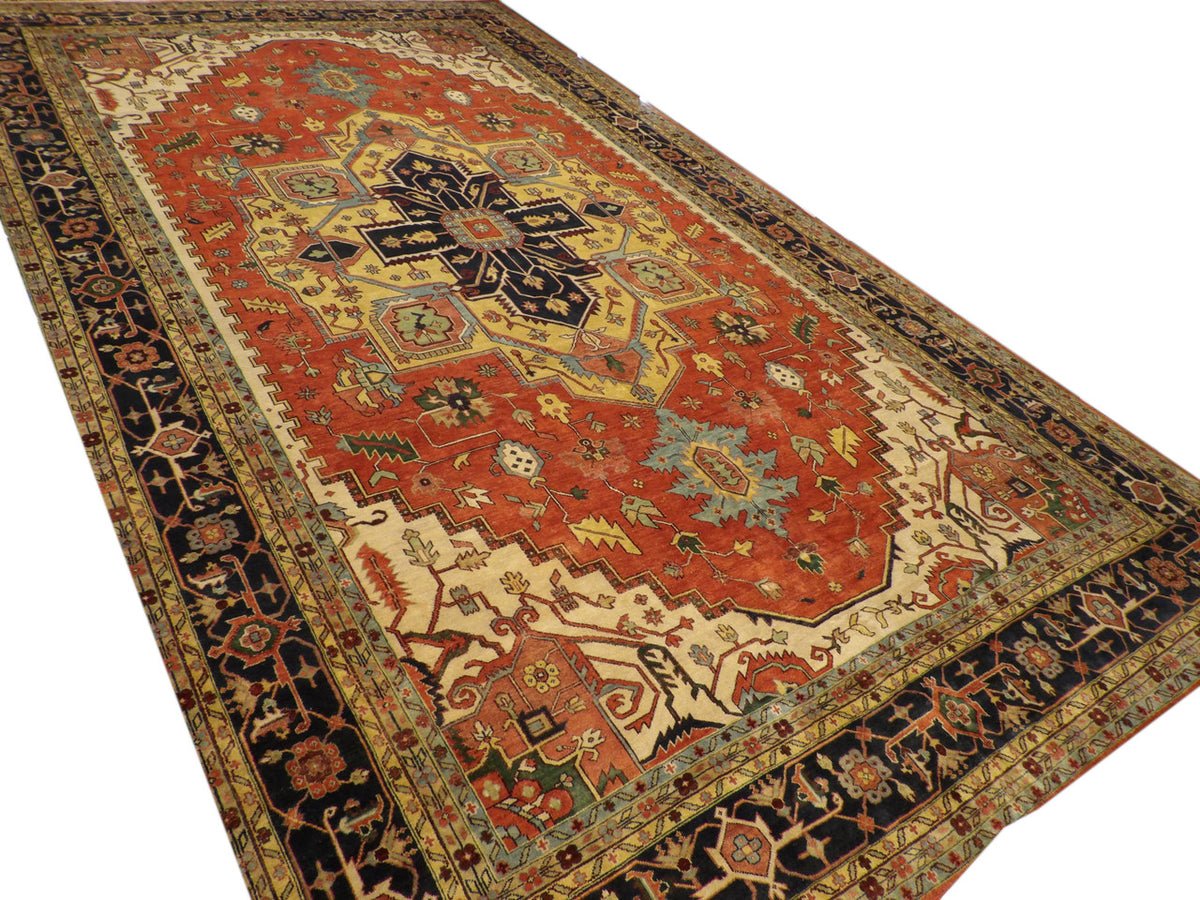 Blue Sherapi rug in a grand estate room setting