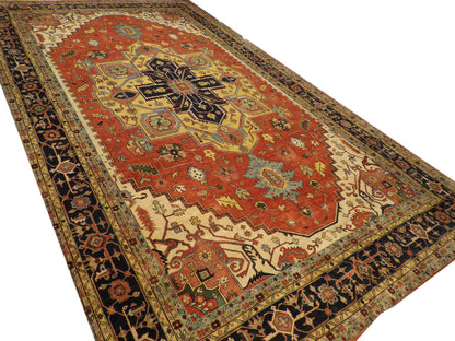 Blue Sherapi rug in a grand estate room setting