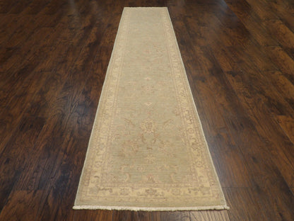 Close-up of wool pile, Green & Ivory rug