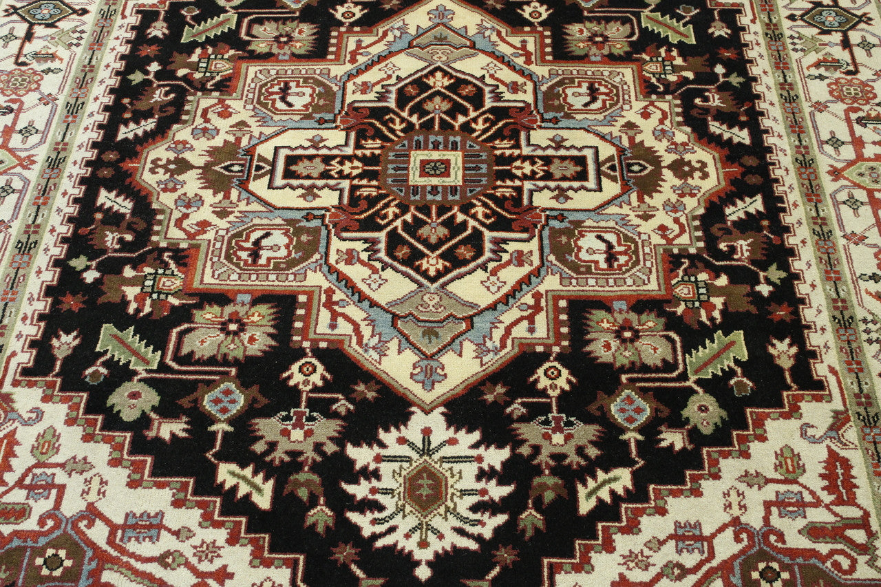 Black & Beige Tribal Heriz rug in room setting