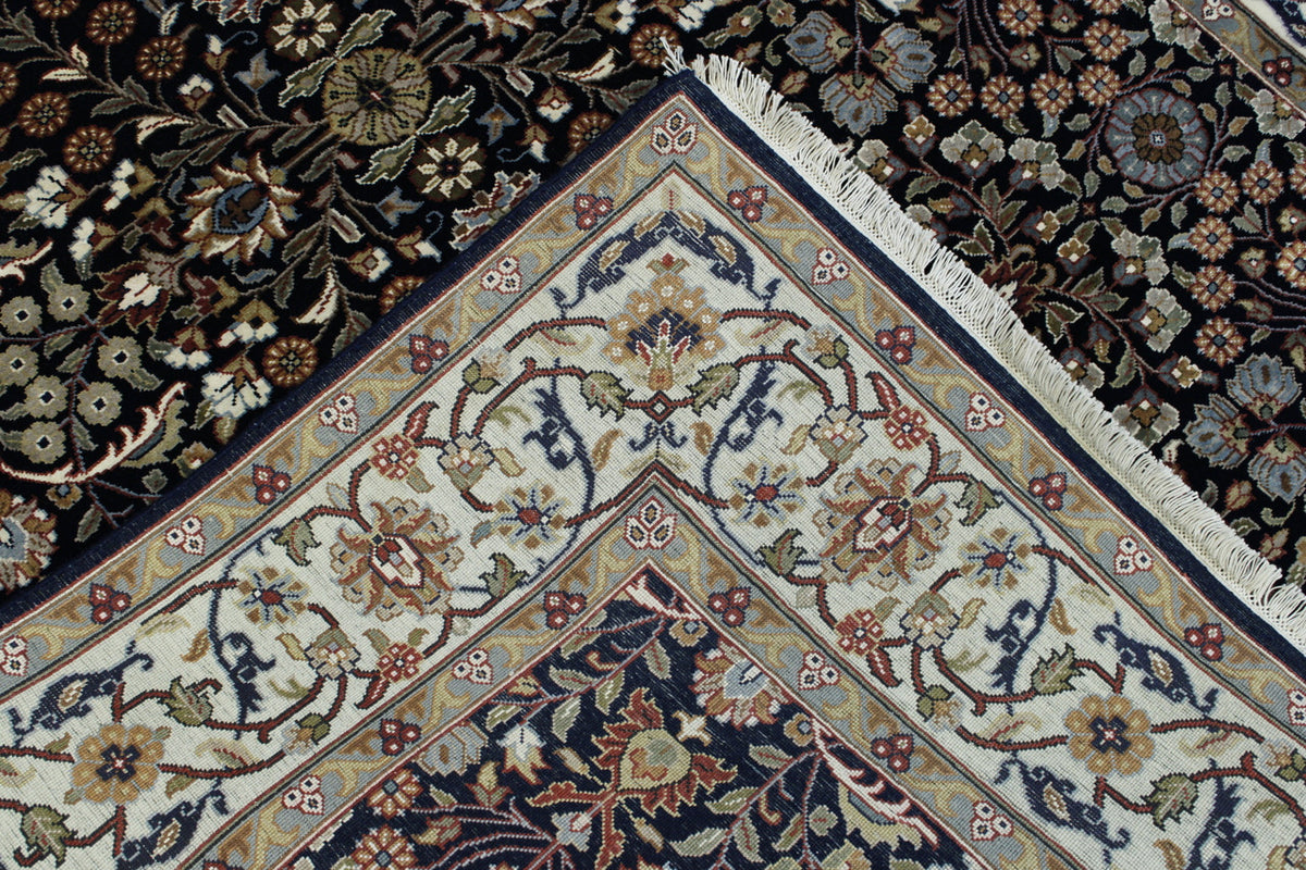 Traditional Fine Heraki hand-knotted wool-silk rug in Blue & Beige, full view