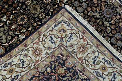 Traditional Fine Heraki hand-knotted wool-silk rug in Blue & Beige, full view