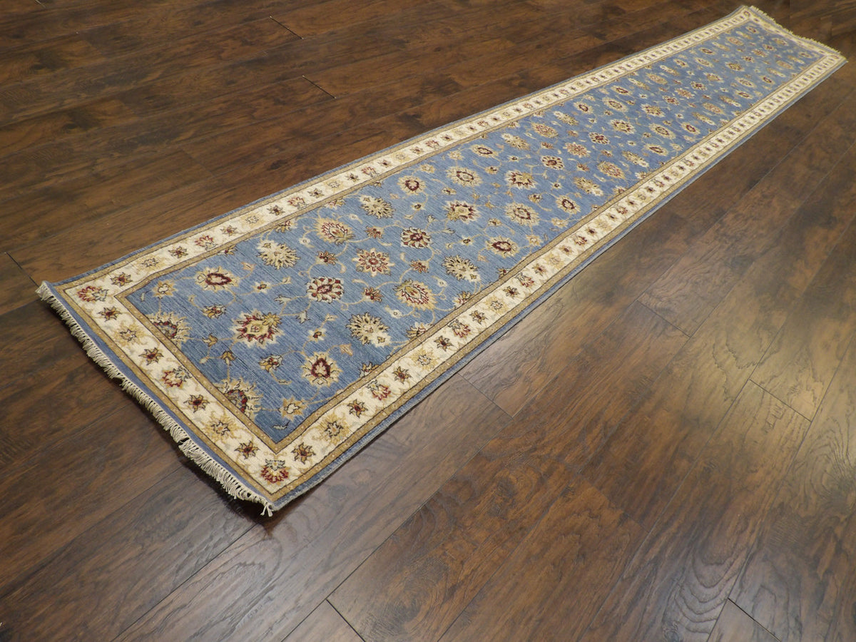 Kashan Oushak / Peshawar hand-knotted wool runner in Blue, 2'8" x 16'2", SKU w1166