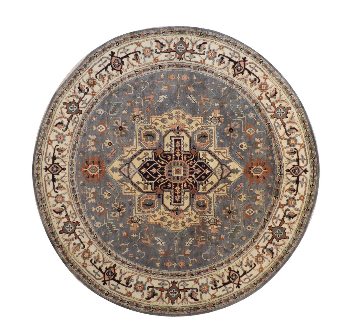 Tribal Indo Heriz hand-knotted wool rug in Gray & Beige, full view