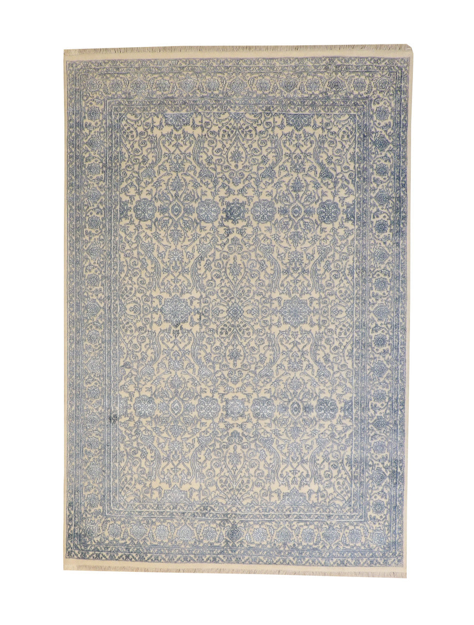 Traditional Fine Haji Jalili hand-knotted wool-silk rug in Blue & Beige, full view