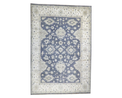 Oushak hand-knotted wool rug in gray and beige, palatial size, full view