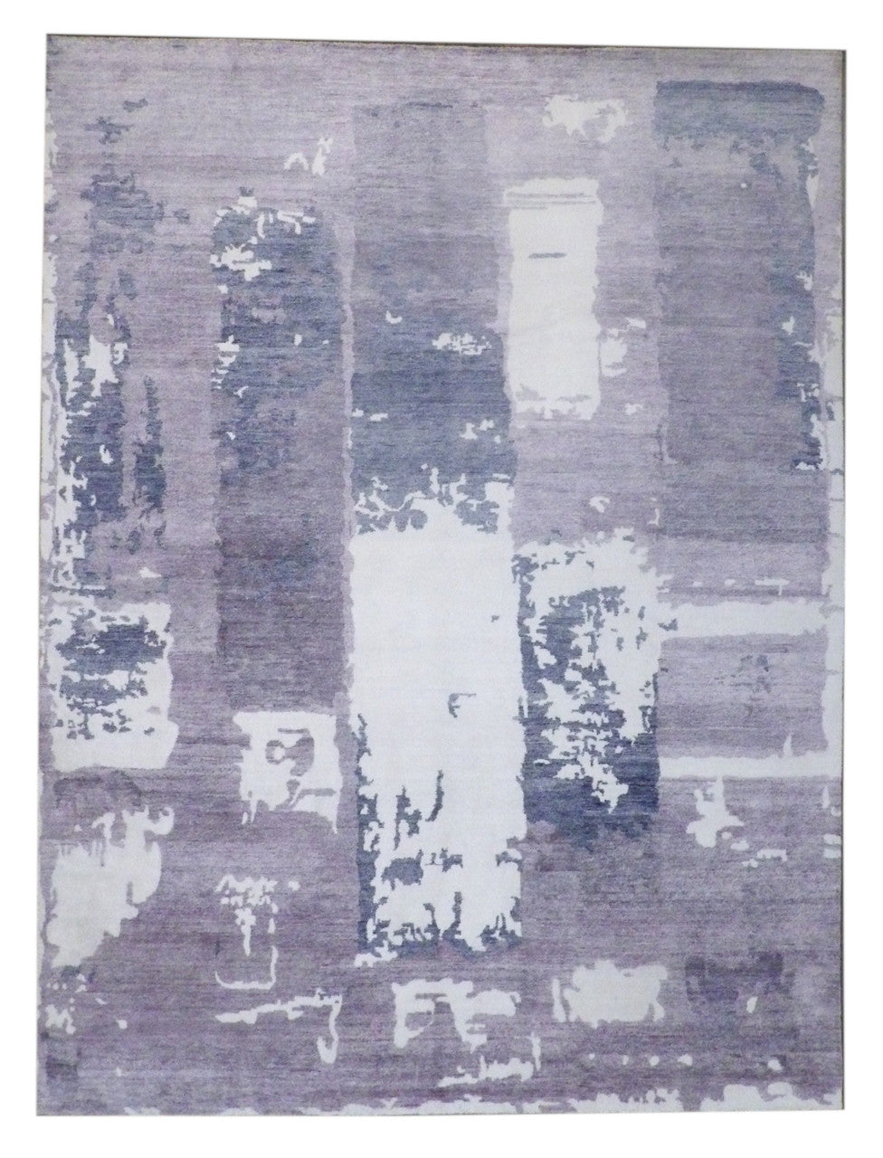 Modern Bamboo Marble Design hand-knotted silk rug in Gray & Purple, full view