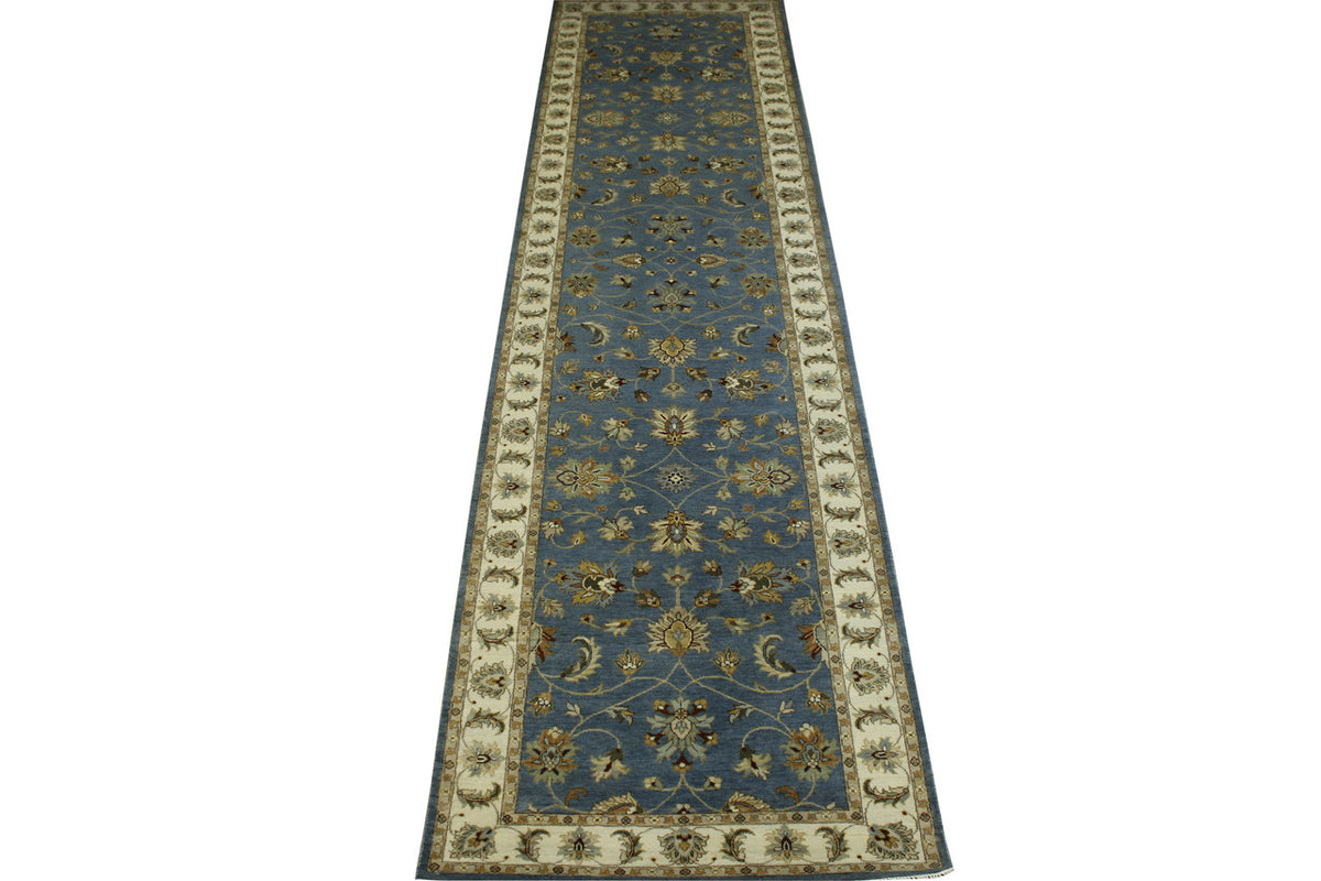 Close-up of wool pile, Blue & Beige rug