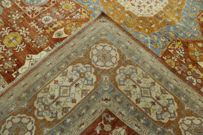 Tribal Vegetable Dye Bamiyan hand-knotted wool rug in Beige & Rust, full view