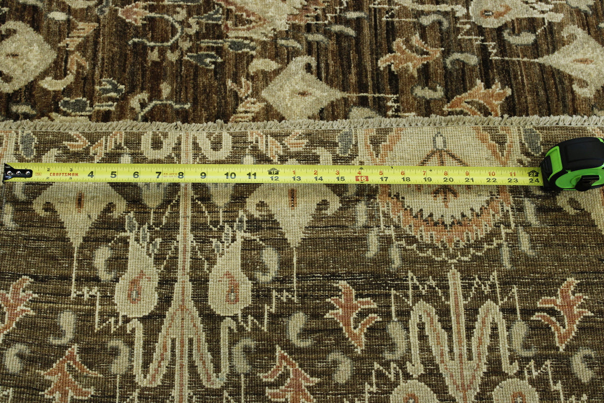 Tribal Vegetable Dye Ikat hand-knotted wool rug in Brown & Gold, full view