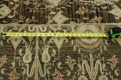 Tribal Vegetable Dye Ikat hand-knotted wool rug in Brown & Gold, full view