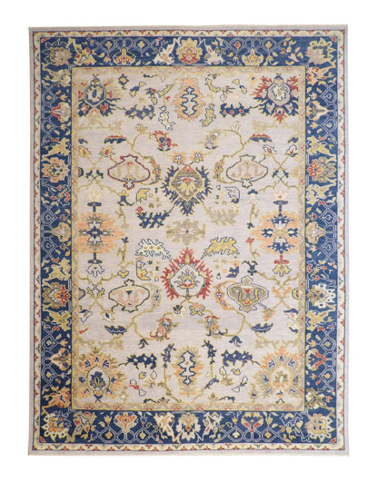 Oushak Ziegler hand-knotted wool rug in Blue & Beige, full view