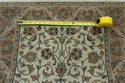 Traditional Indo Mashad hand-knotted wool rug in Beige & Pink, full view