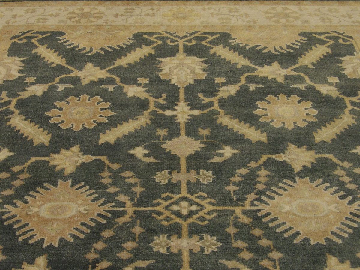 Back of Oushak hand-knotted rug