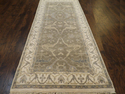 Close-up of wool pile, gray and beige runner
