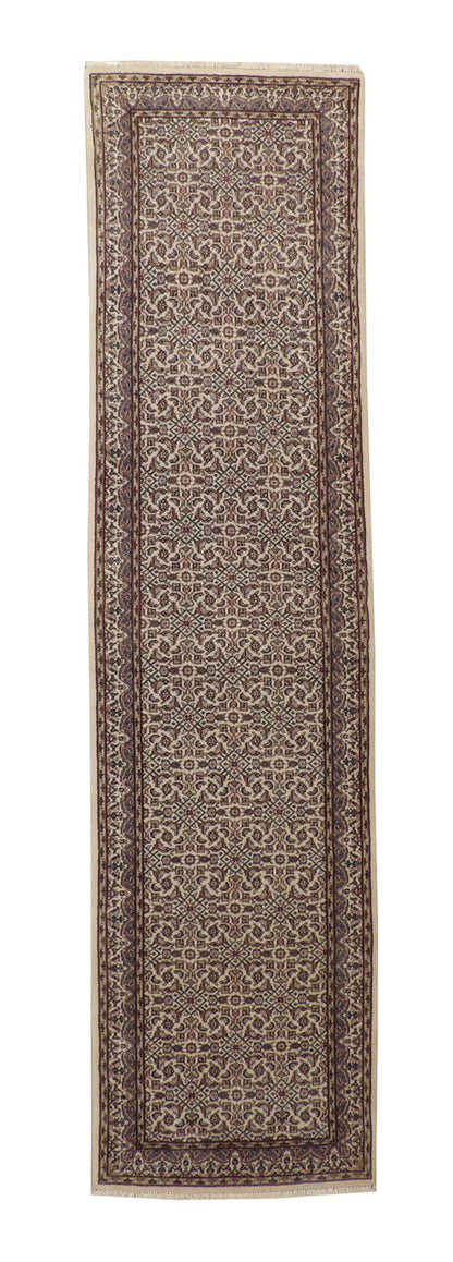 Traditional Fine Mir Design hand-knotted wool rug in Beige, full view