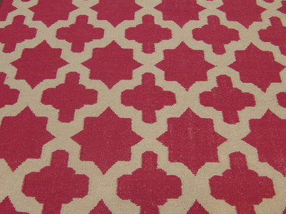 Coastal flatweave hand-knotted wool rug in Beige, 5'0" x 8'0", SKU W826