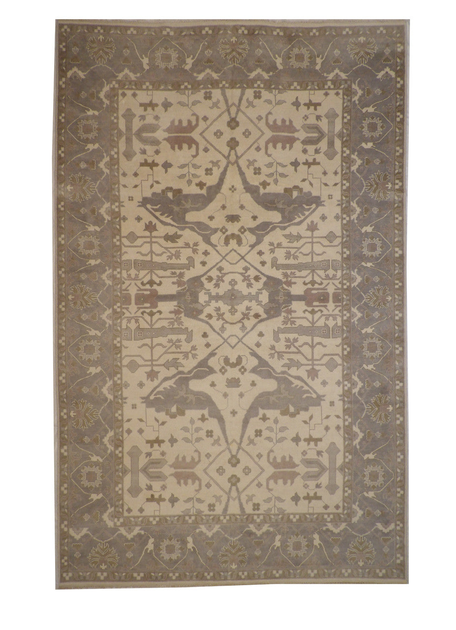Oushak Ziegler hand-knotted wool rug in Beige, full view
