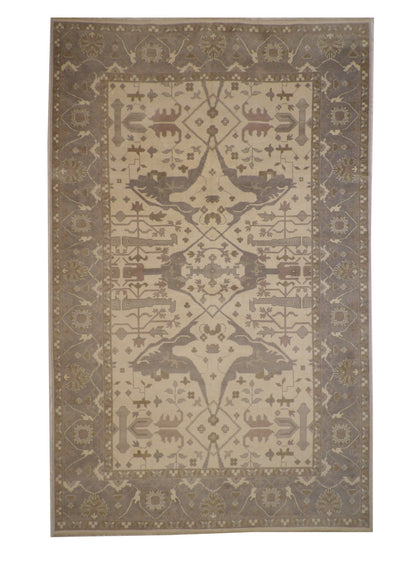 Oushak Ziegler hand-knotted wool rug in Beige, full view