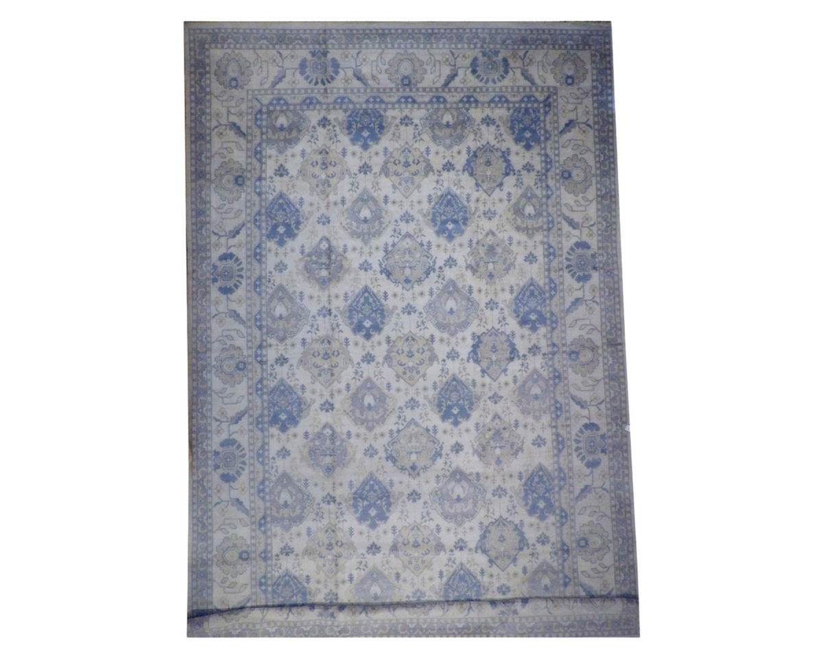 Turk Oushak Wash hand-knotted wool rug in Beige, full view