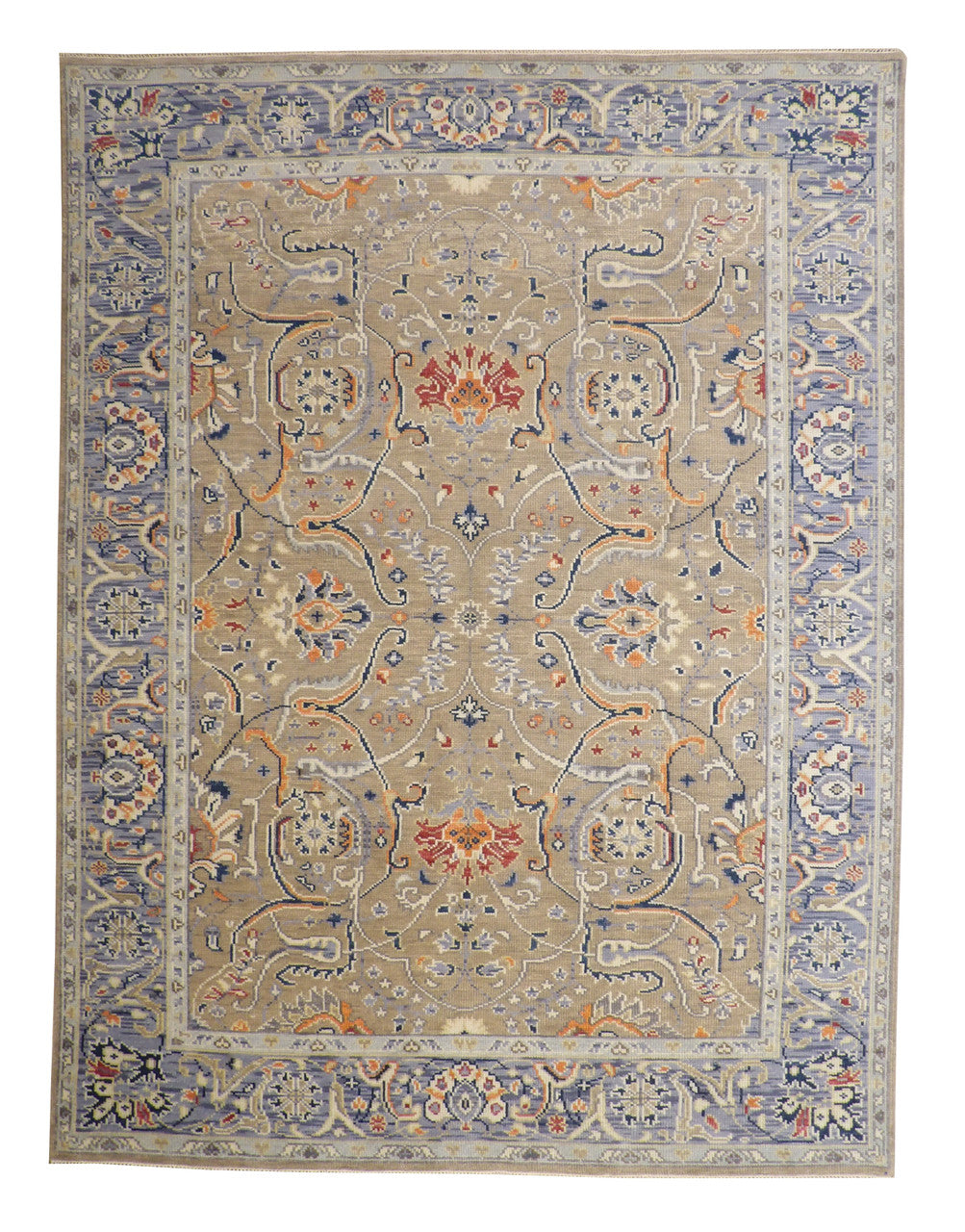 Oushak Colorful Ziegler hand-knotted wool rug in Blue & Beige, full view