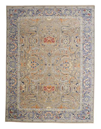 Oushak Colorful Ziegler hand-knotted wool rug in Blue & Beige, full view
