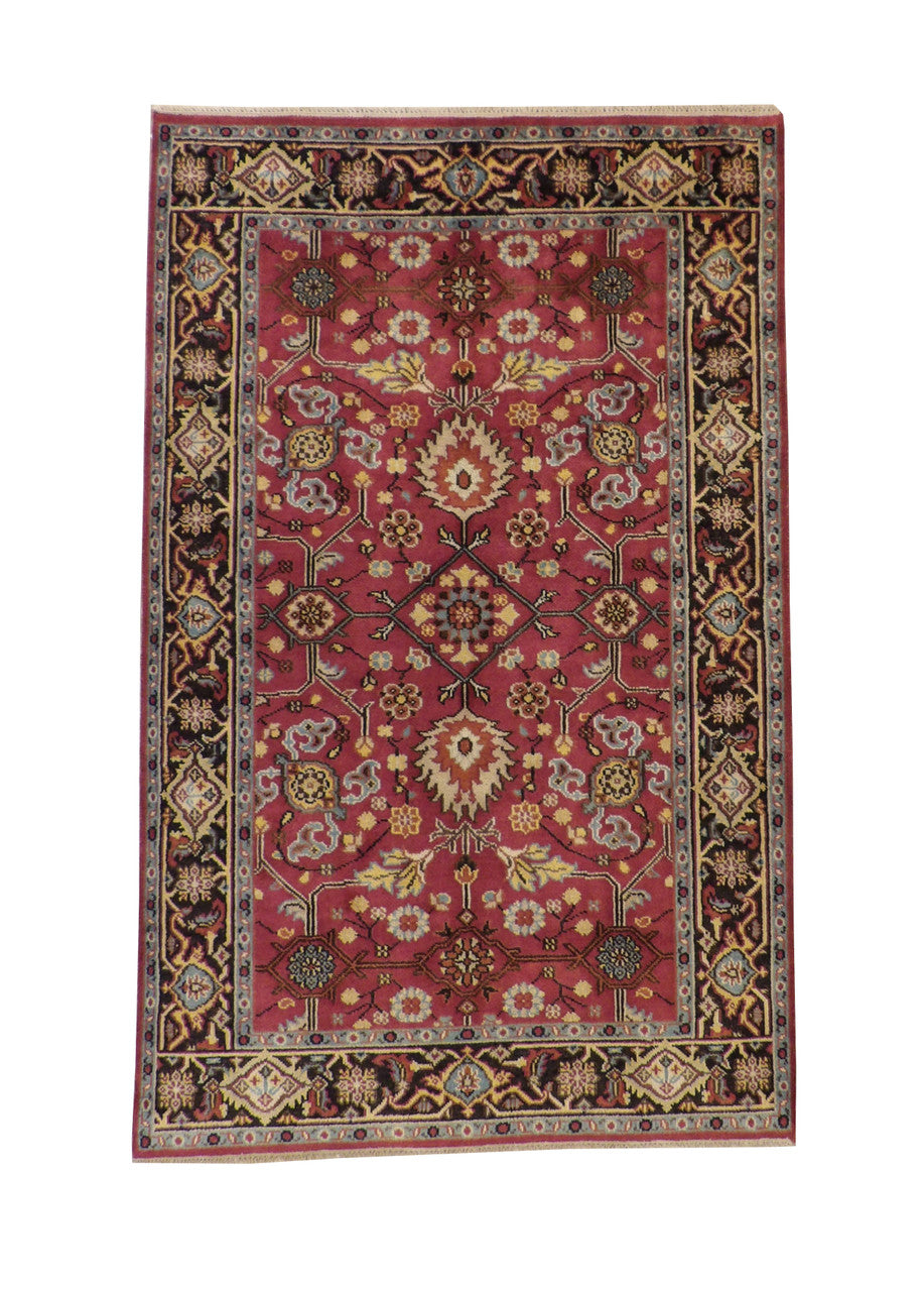 Tribal Floral Serapi hand-knotted wool rug in Black & Red, full view