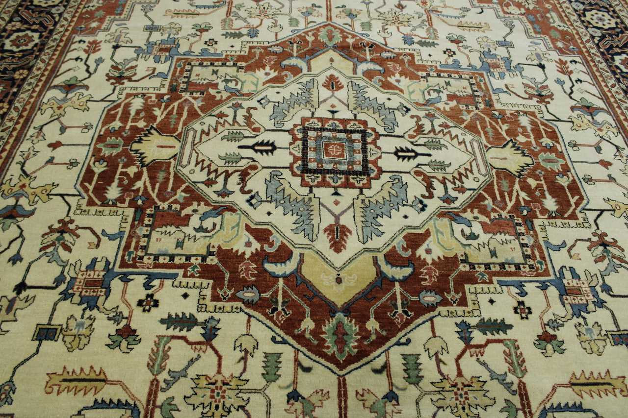 Blue & Rust Tribal Fine Sherapi rug in room setting