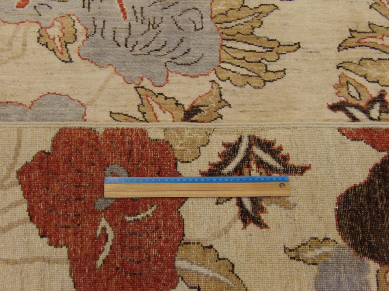 Beige & Rust Oushak Chobi Rose Flower Design Natural Dye rug in room setting
