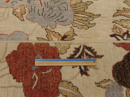 Beige & Rust Oushak Chobi Rose Flower Design Natural Dye rug in room setting