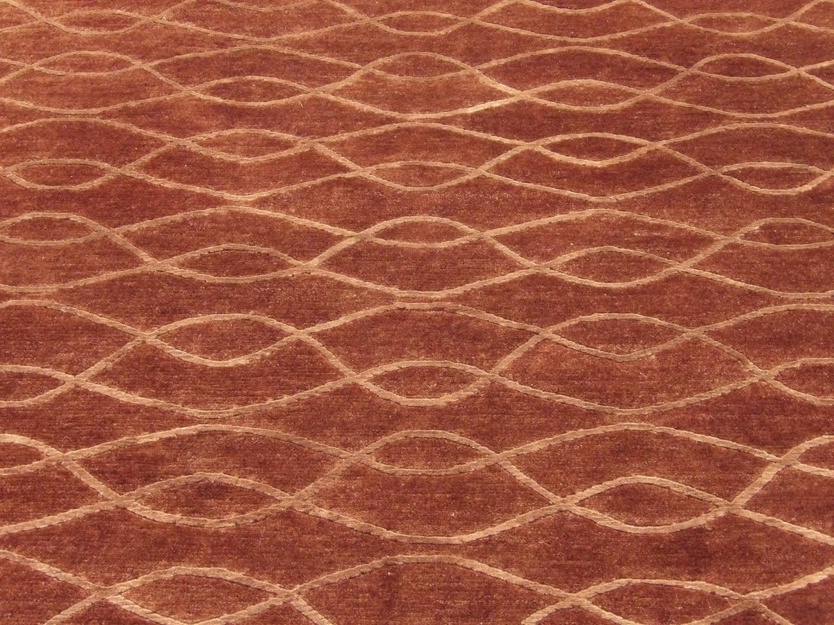 Back of Modern Wave Design High Low hand-knotted rug