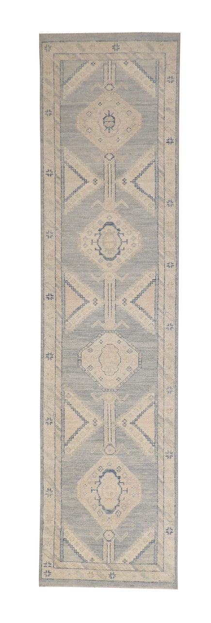 Oushak Wash Chobi hand-knotted wool rug in Blue, full view