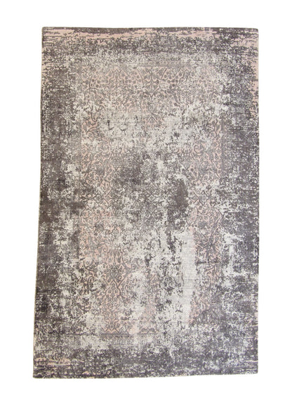 Modern Abstract Design hand-knotted silk rug in Multi-Color & White, full view