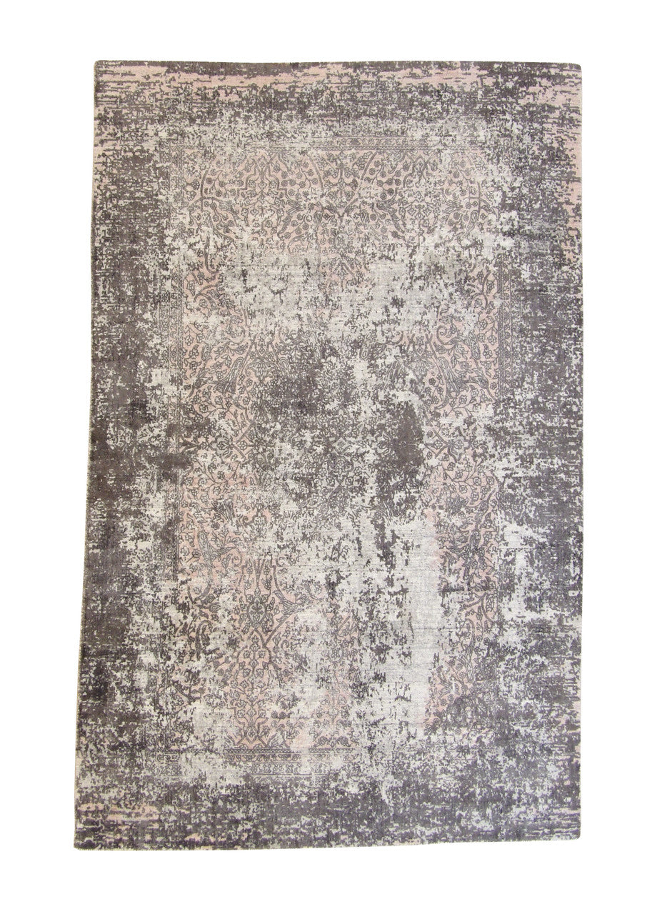Modern Abstract Design hand-knotted silk rug in Multi-Color & White, full view
