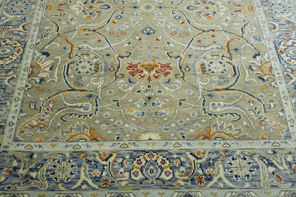 Oushak Colorful Ziegler hand-knotted wool rug in Blue & Beige, full view