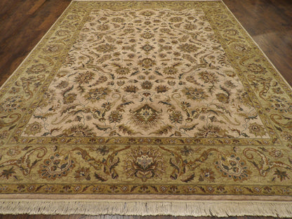Close-up of wool pile, Green & Ivory rug