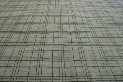 Modern Small Block Design hand-knotted wool rug in Beige, full view