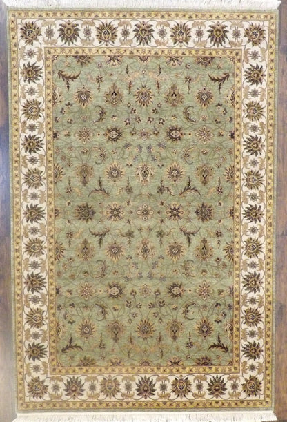 Fine Ziegler Tie Dye hand-knotted wool rug in Green & Beige, full view