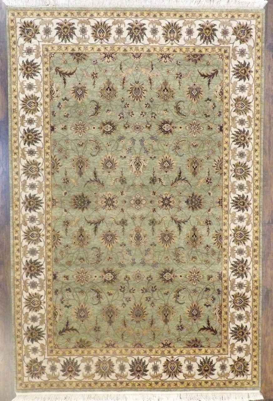 Fine Ziegler Tie Dye hand-knotted wool rug in Green & Beige, full view