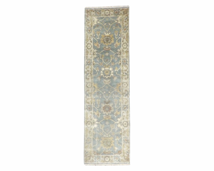 Turk Oushak Wash hand-knotted wool rug in Blue & Gold, full view