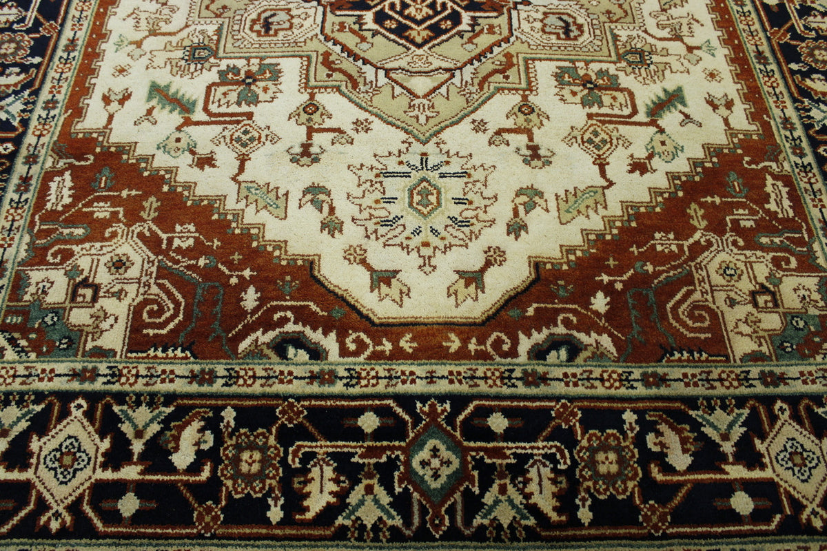 Close-up of wool pile, Blue & Beige rug